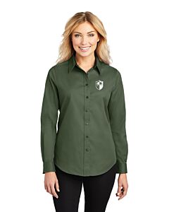 Port Authority® Ladies Long Sleeve Easy Care Shirt - Left Chest Embroidery - Shield Logo-Clover Green