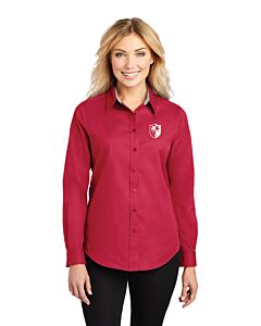 Port Authority® Ladies Long Sleeve Easy Care Shirt - Left Chest Embroidery - Shield Logo-Red