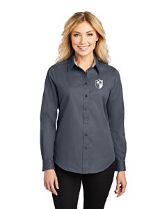 Port Authority® Ladies Long Sleeve Easy Care Shirt - Left Chest Embroidery - Shield Logo-Steel Gray
