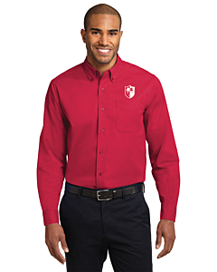 Port Authority® Long Sleeve Easy Care Shirt - Left Chest Embroidery - Shield Logo-Red